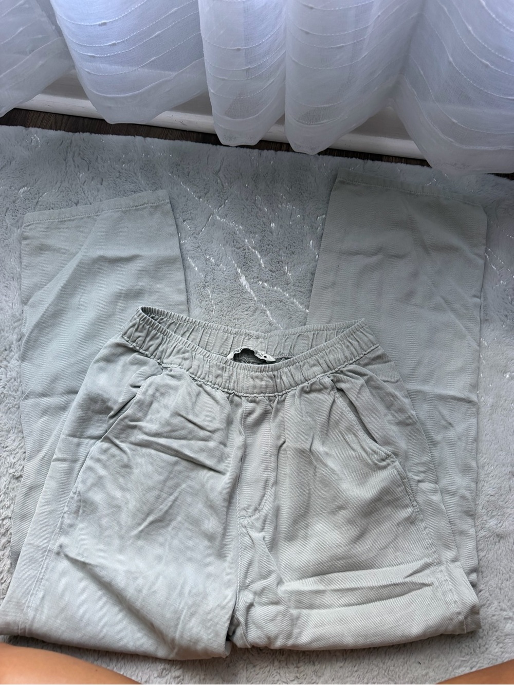 Zara Light Gray Wide-Leg Elastic Waist Joggers